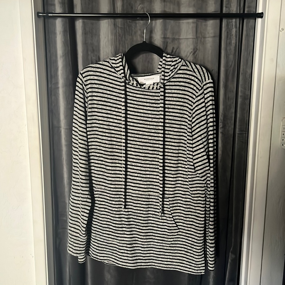 grey and black striped long sleeve shirt